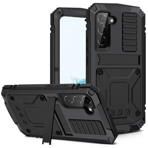 Samsung Galaxy S22 5G R-JUST Metal + Silicone Holder Phone Case - Black